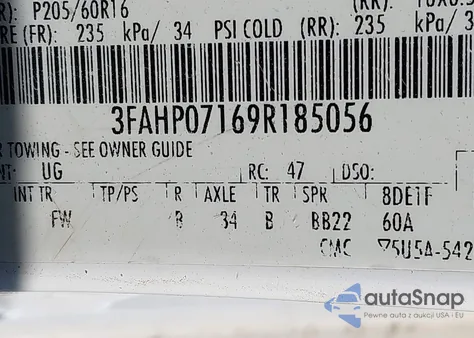 2009 Ford Fusion Se z USA, uszkodzony, nr VIN 3FAHP07169R185056